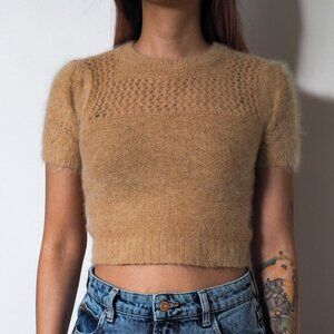 Vintage Fuzzy Short Sleeve Crop Sweater